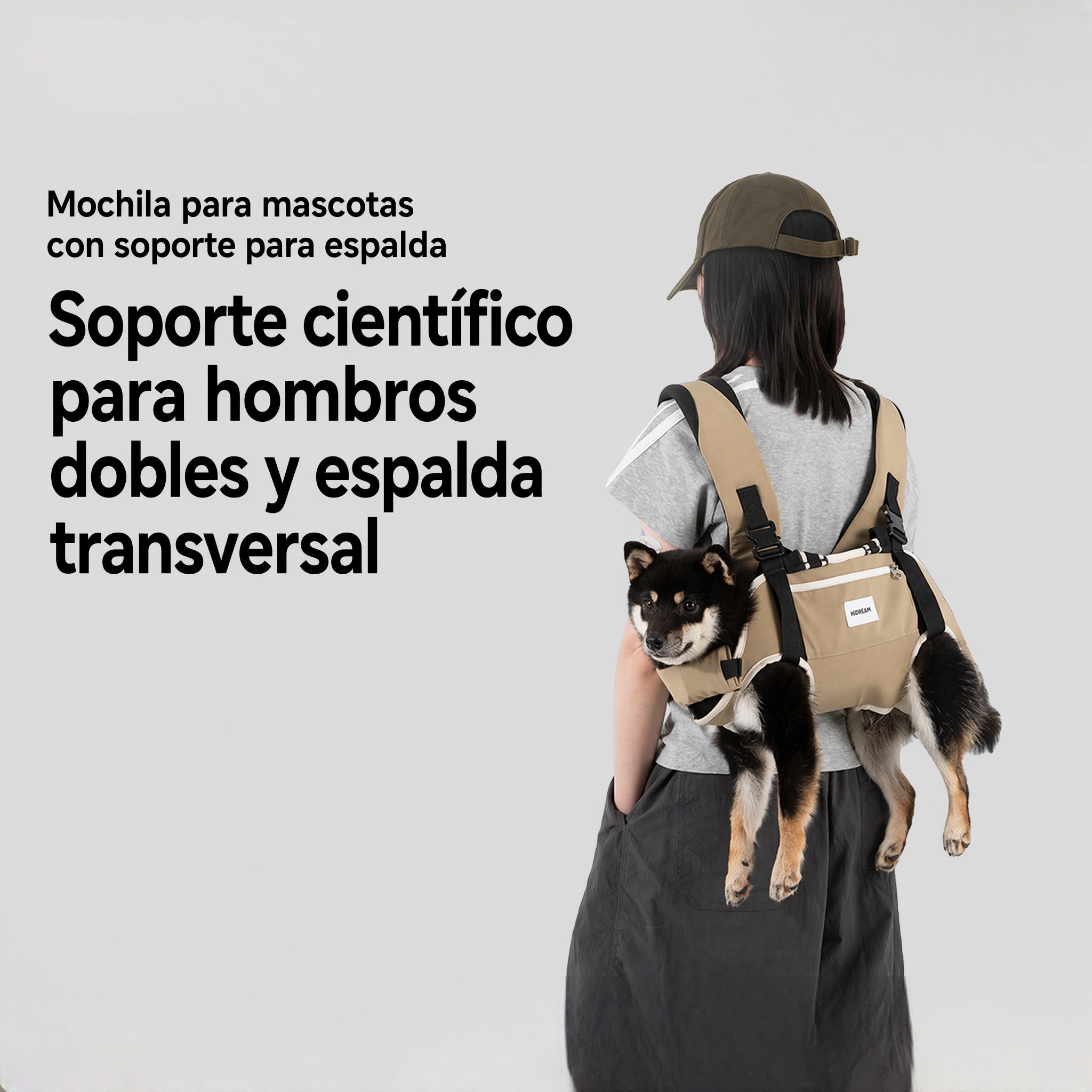 Mochila con respaldo para proteger la columna vertebral de tu perro.