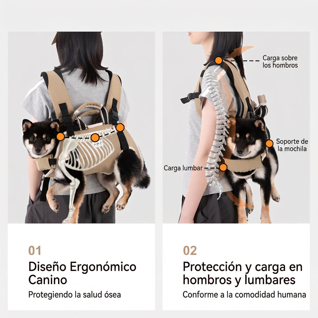 Mochila con respaldo para proteger la columna vertebral de tu perro.