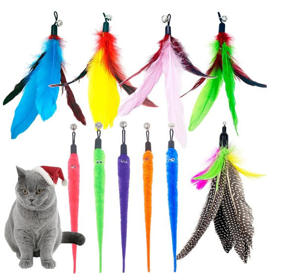 Colorful Feather Fishing Rod Caterpillar Bell Caterpillar Toy