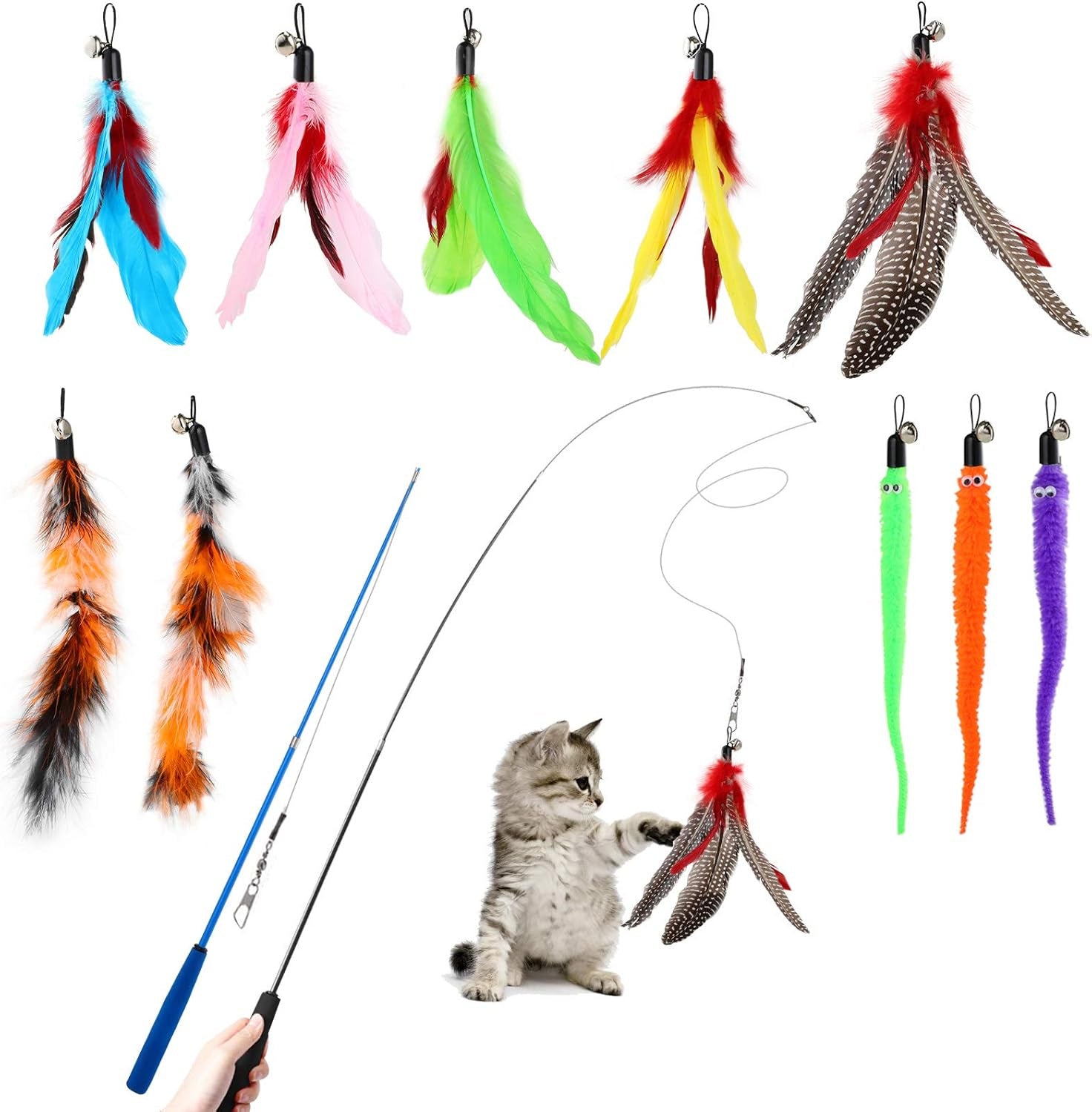Colorful Feather Fishing Rod Caterpillar Bell Caterpillar Toy