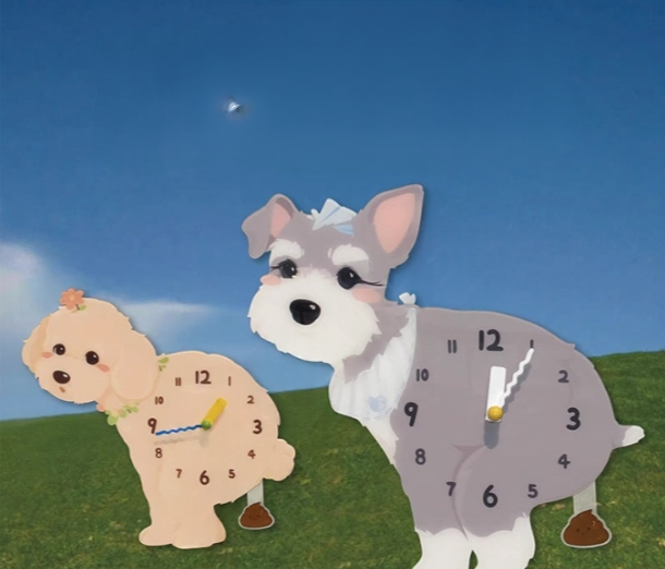 Unique personality【Pooping anywhere and everywhere】Series Pet Clock Puppy Wall Clock Silent No-Drill Birthday Gift